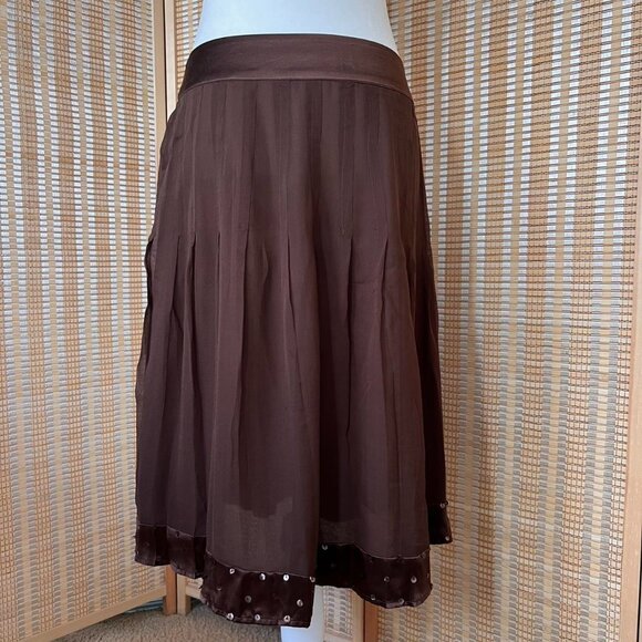 100% silk Worthingtom brown midi skirt with side zipper and sequin detail - Picture 2 of 5